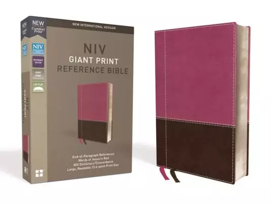 NIV, Reference Bible, Giant Print, Leathersoft, Pink/Brown, Red Letter, Comfort Print