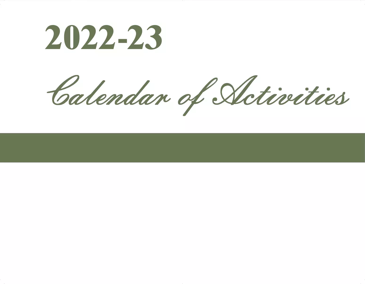 Calendar of Activities: 2022-2023