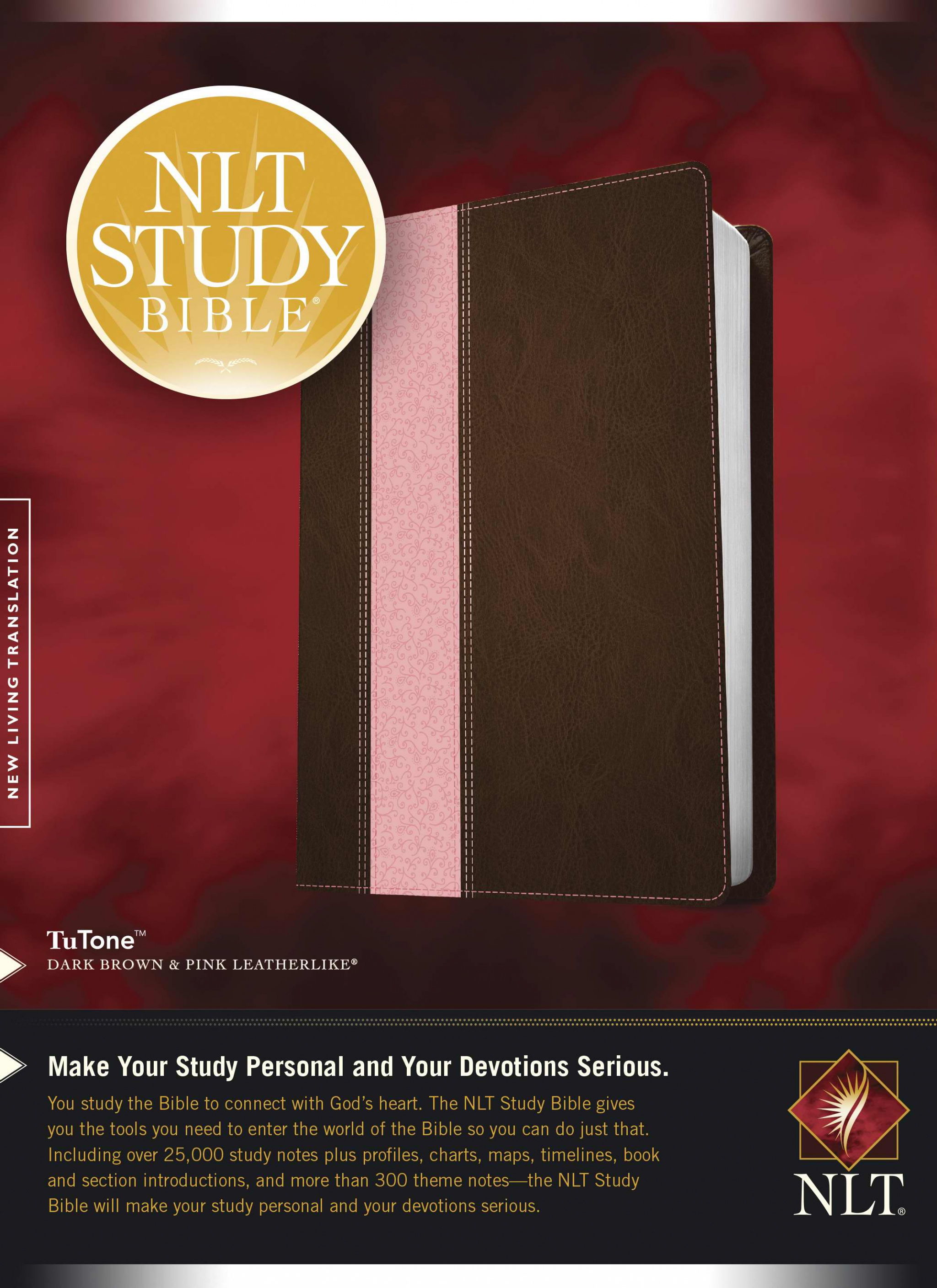 NLT Study Large Print Bible Pink Brown Imitation Leather