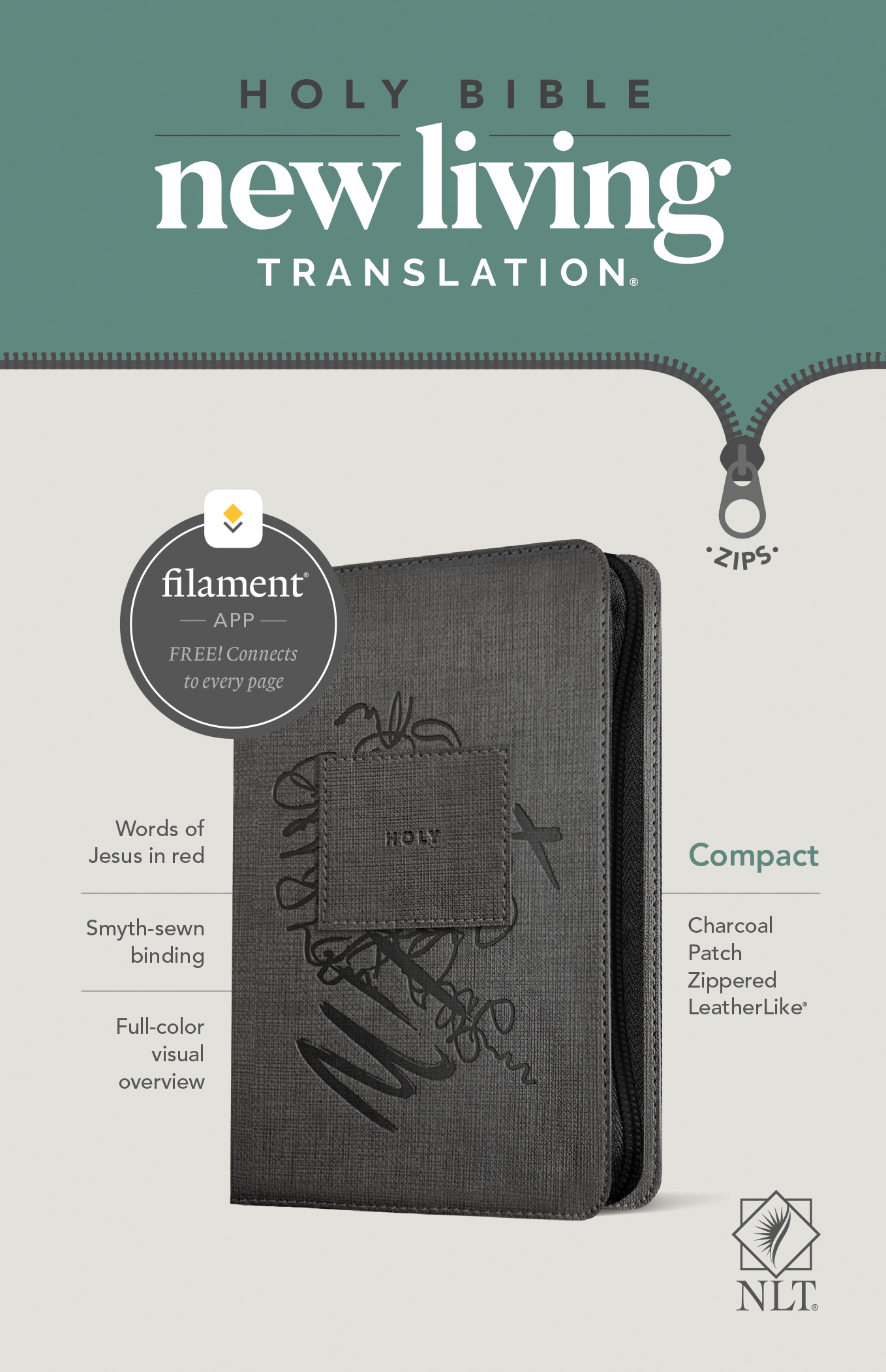 NLT Compact Zipper Bible, Filament Enabled Edition (Red Letter