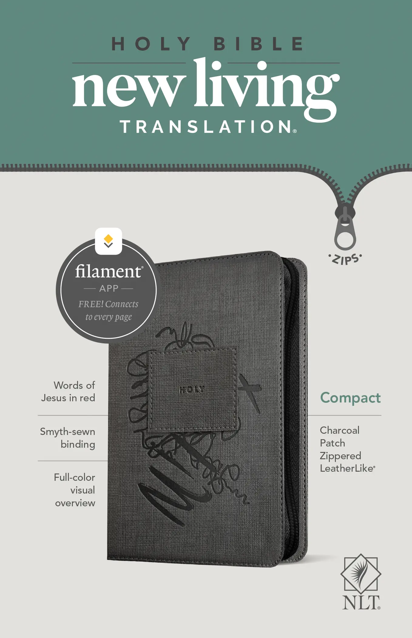 NLT Compact Giant Print Zipper Bible, Filament Enabled