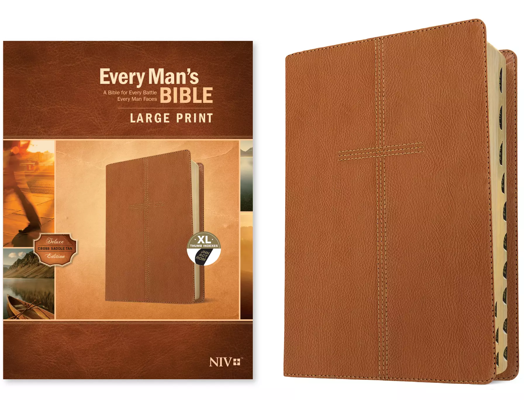 Every Man's Bible NIV, Large Print (LeatherLike, Cross Saddle Tan, Indexed)