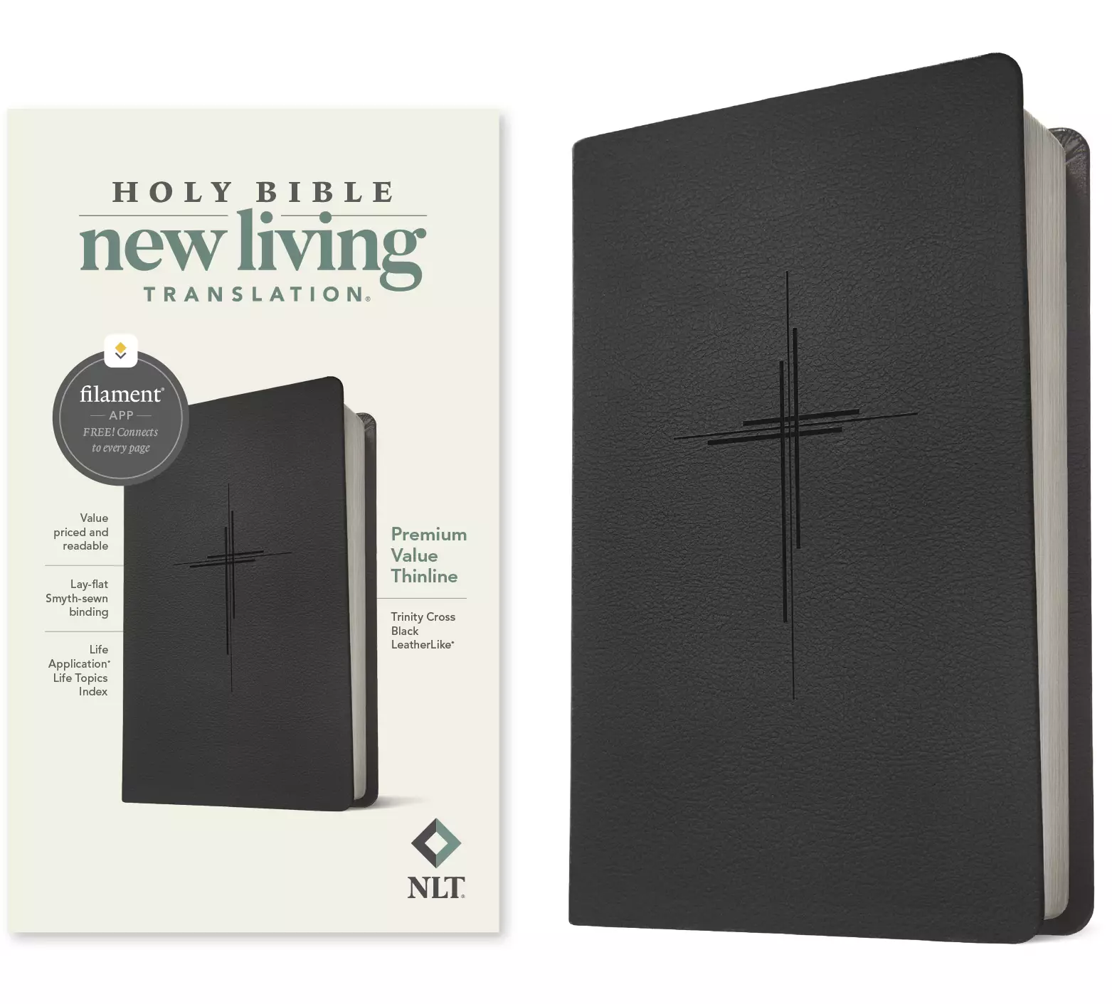 NLT Premium Value Thinline Bible, Filament-Enabled Edition (LeatherLike, Trinity Cross Black)