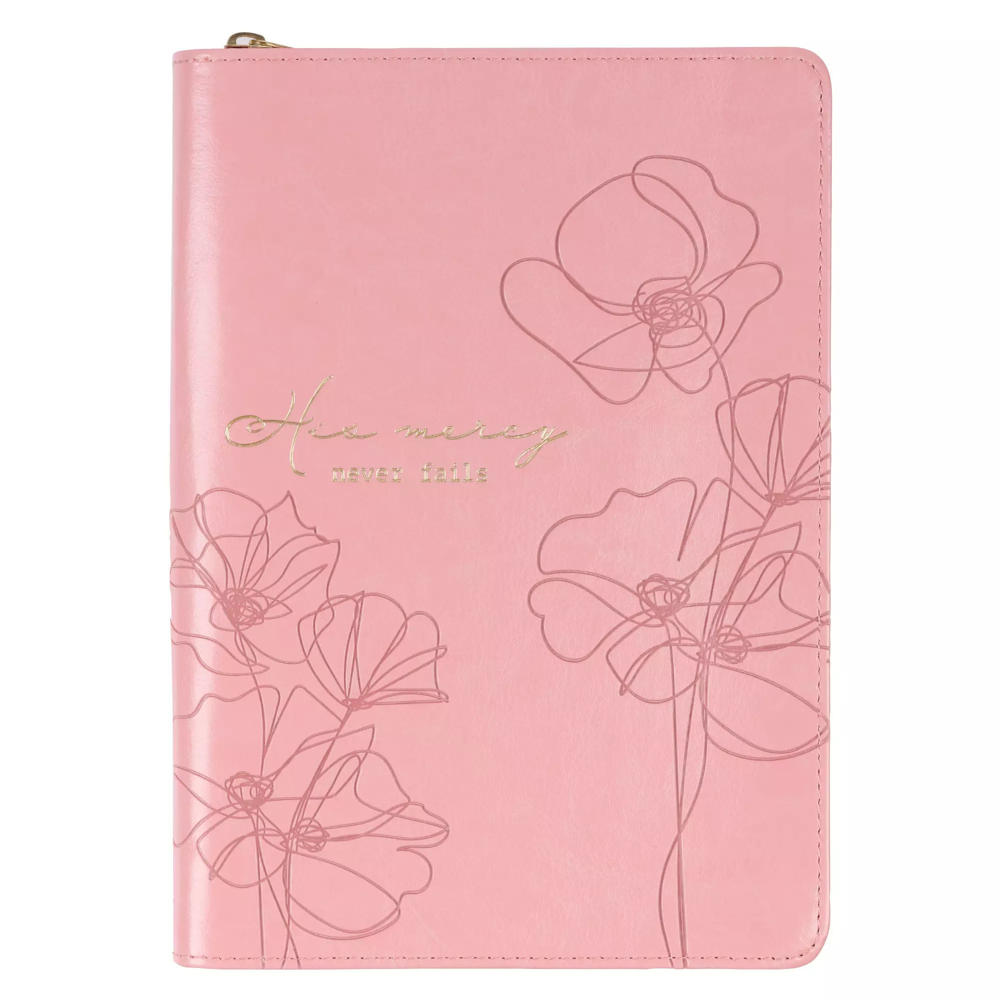 His Mercy Never Fails Journal: Ribbon Marker, Pink Faux Leather Flexcover, Zipper Closure