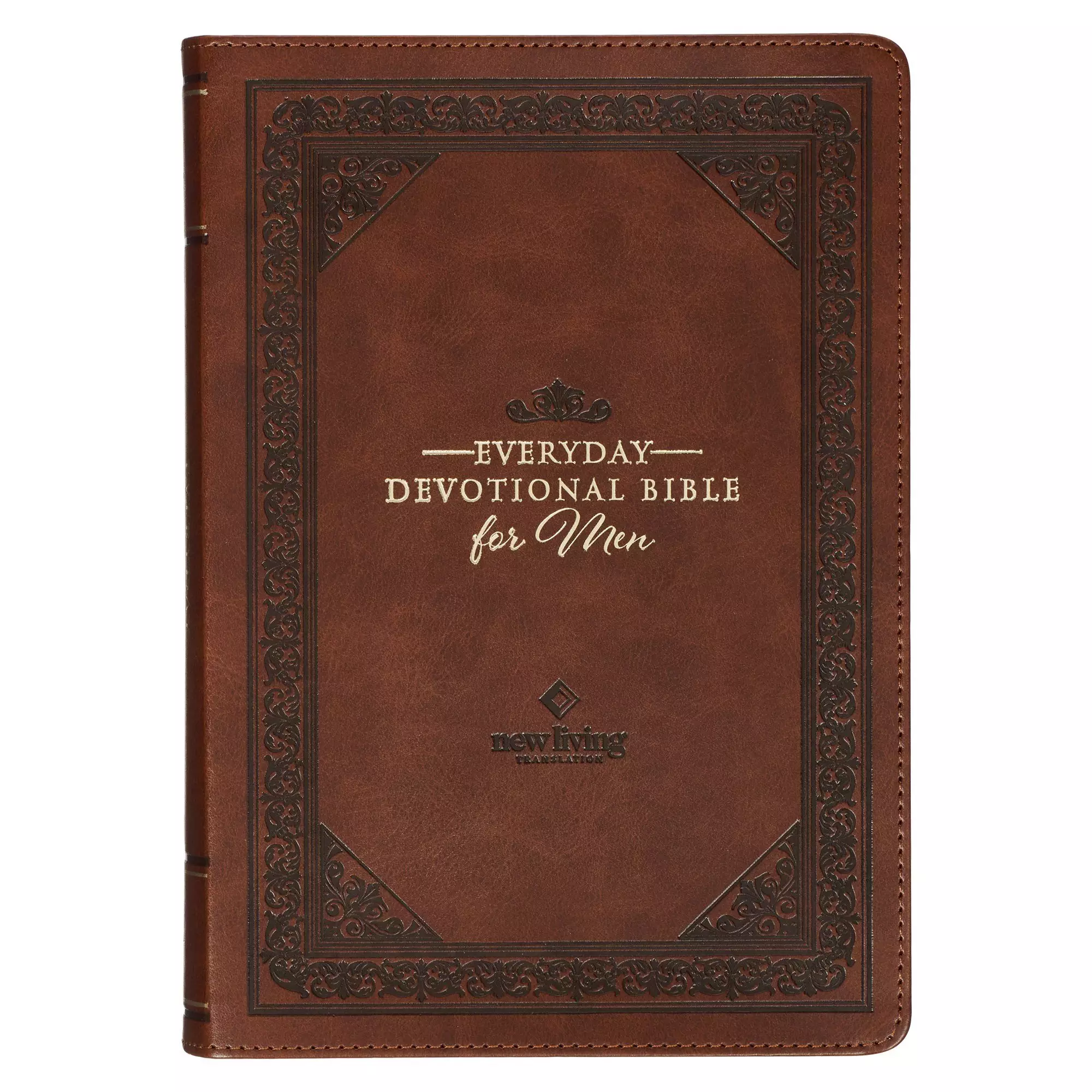 Devotional Bible NLT for Men Faux Leather, Chestnut Brown