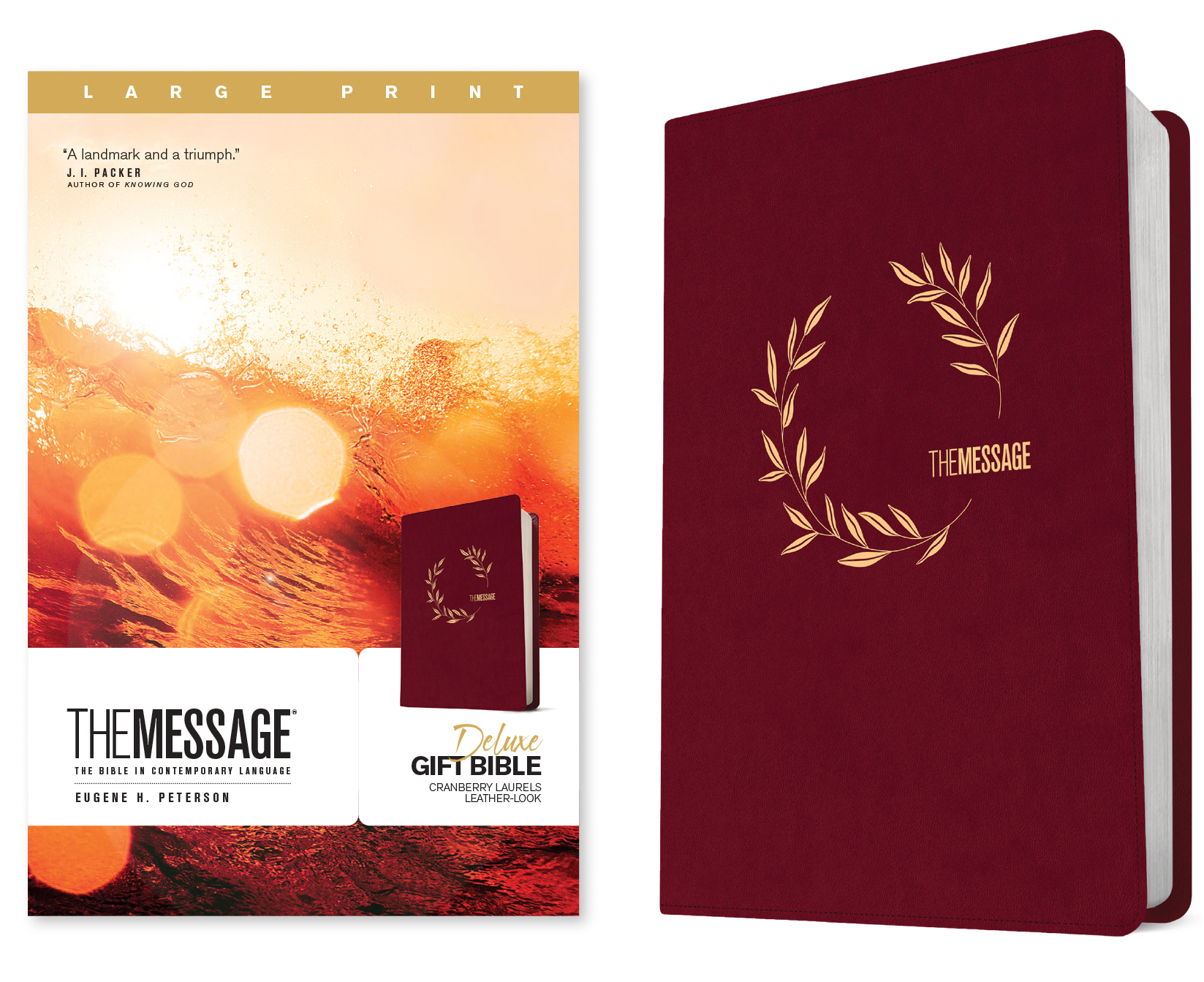 Message Deluxe Gift Bible, Large Print (Leather-Look, Cranberry Laurels)