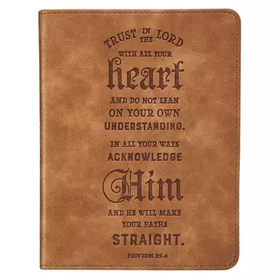Christian Art Gifts Classic Handy-sized Journal Trust In The Lord Proverbs 3:5 6 Bible Verse Inspirational Scripture Notebook w/Ribbon, Faux Leather Flexcover 240 Ruled Pages, 5.7" x 7", Brown