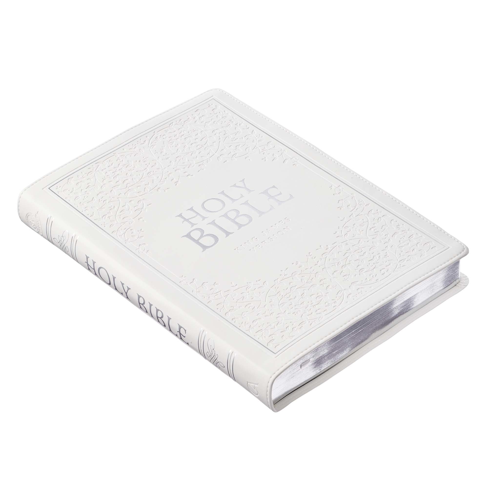 White Faux Leather Large Print Thinline KJV Bible with Thumb Index