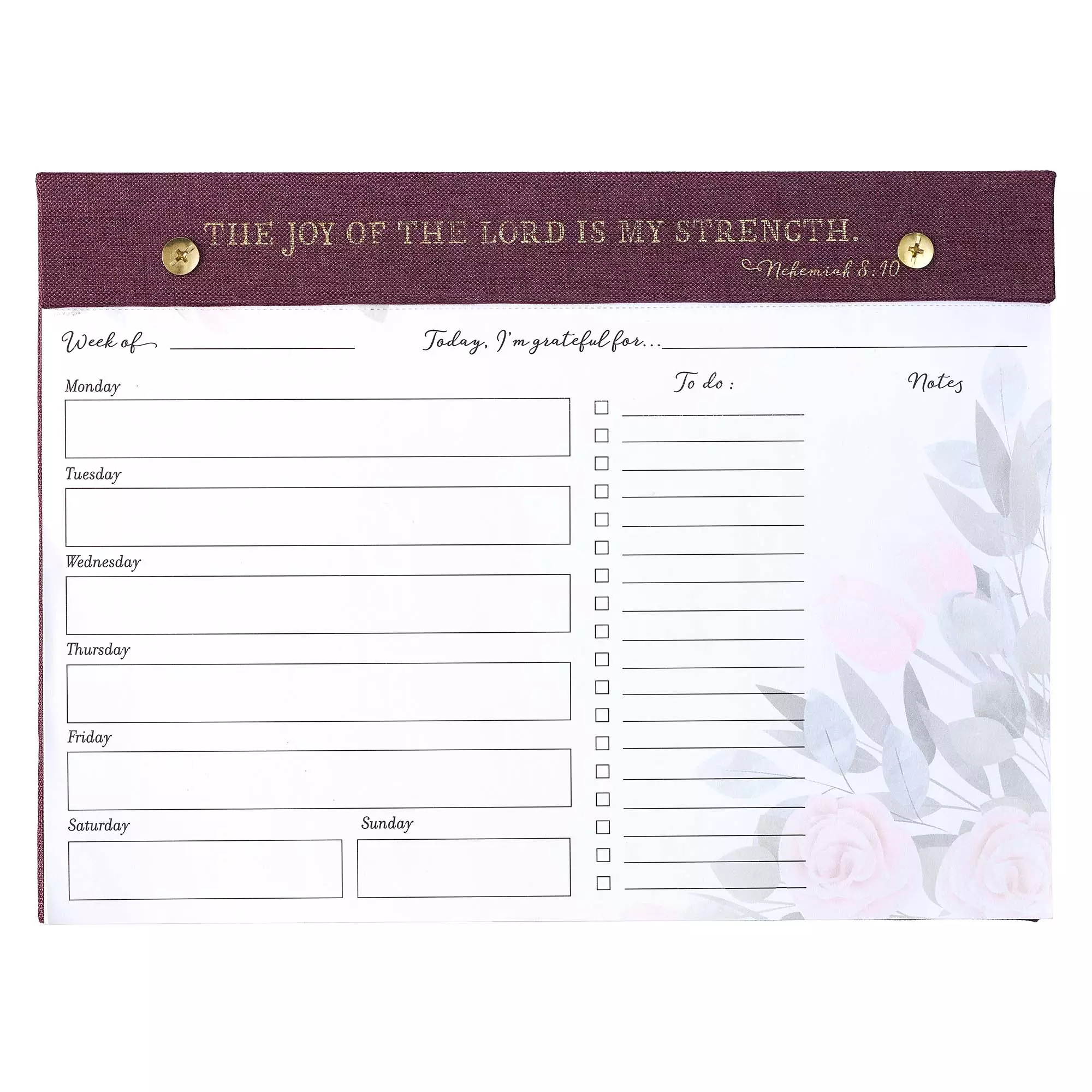 Undated Planner Pad Burgundy Joy of the Lord