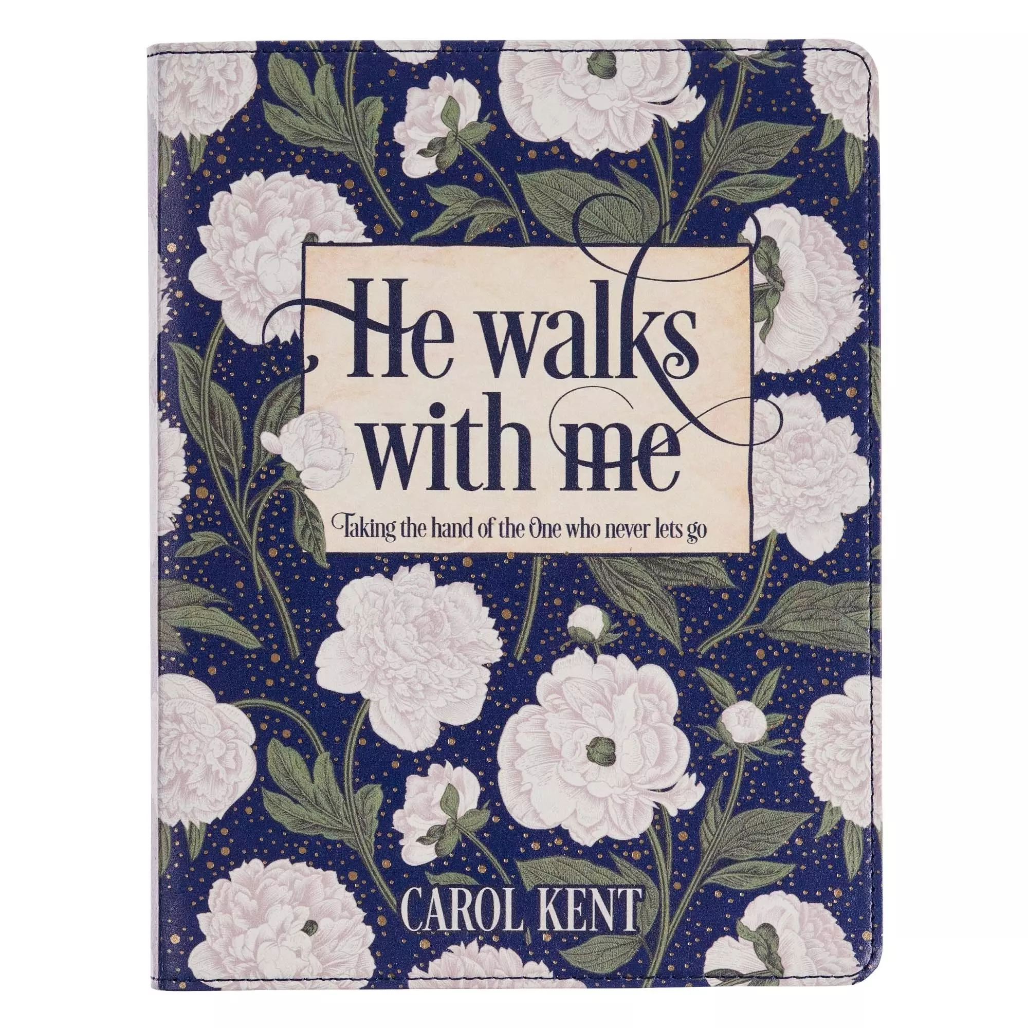 Devotional He Walks with Me White Floral Faux Leather