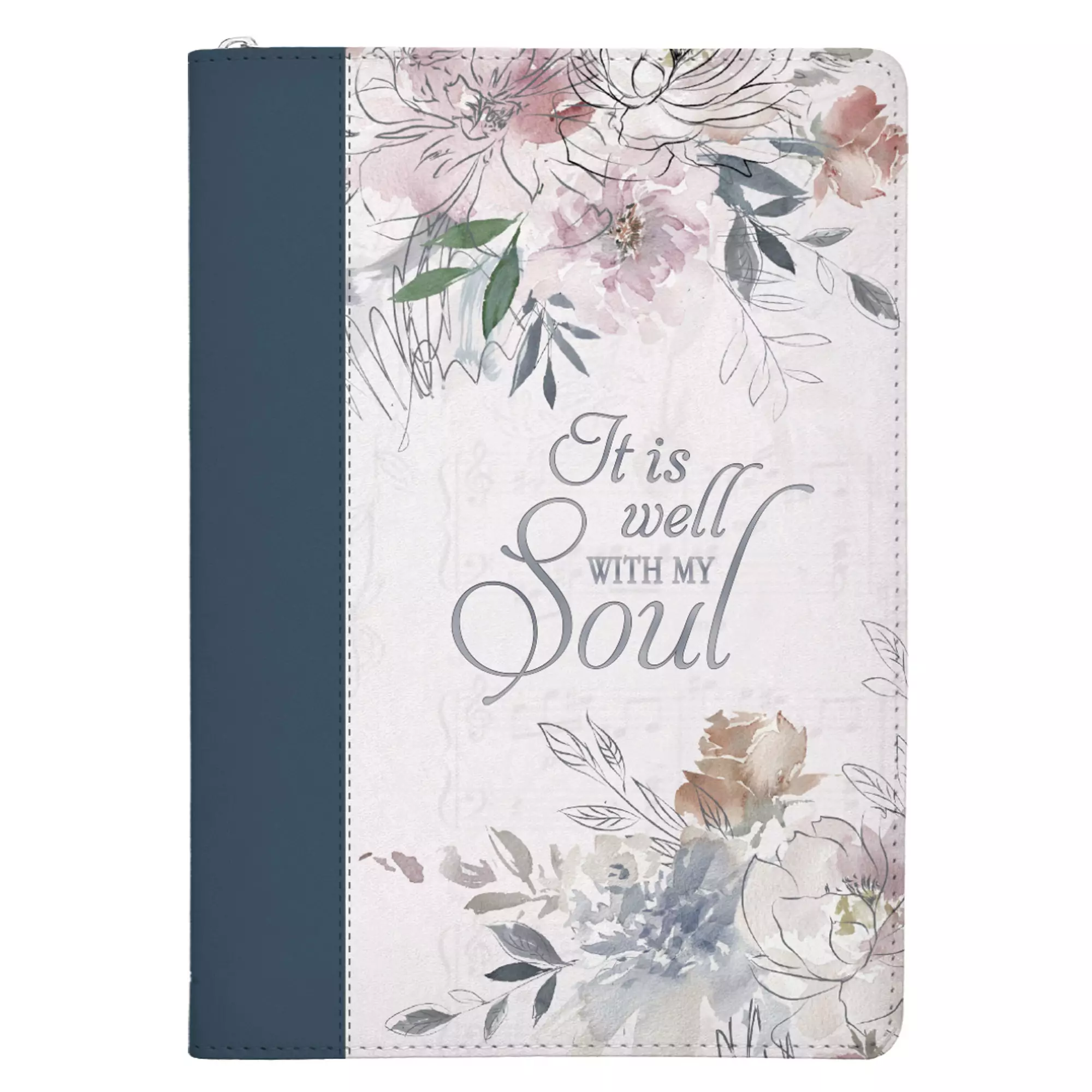 Journal Classic Zip Blue/White Floral Printed It is Well with My Soul