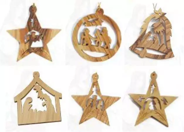 Nativity Decorations - Olive Wood - Set of 6 - Hanging - 7 to 8 cm each