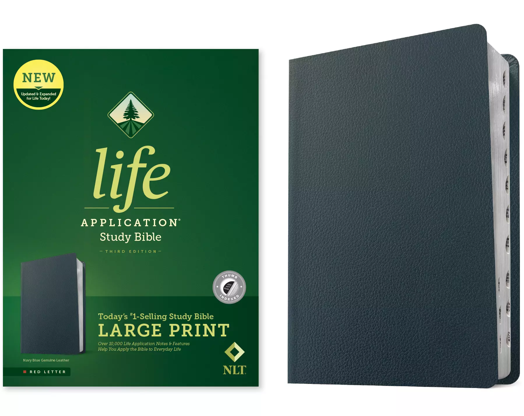NLT Life Application Study Bible, Third Edition, Large Print (Genuine Leather, Navy Blue, Indexed, Red Letter)
