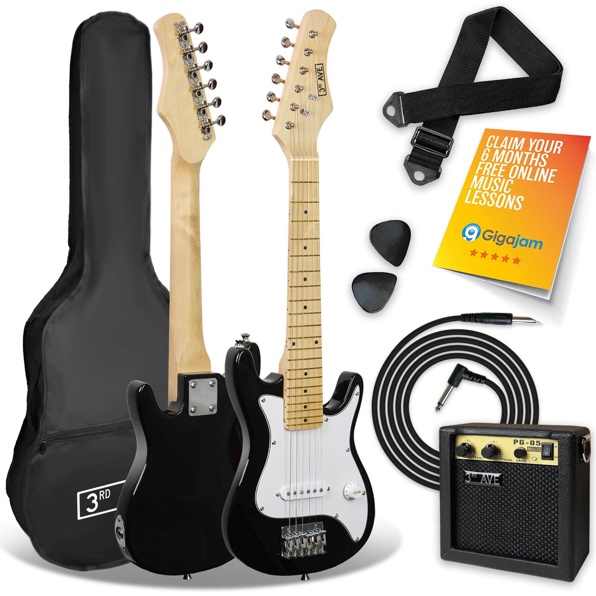 3rd Avenue Junior Electric Guitar Pack - Black and Whit: Free