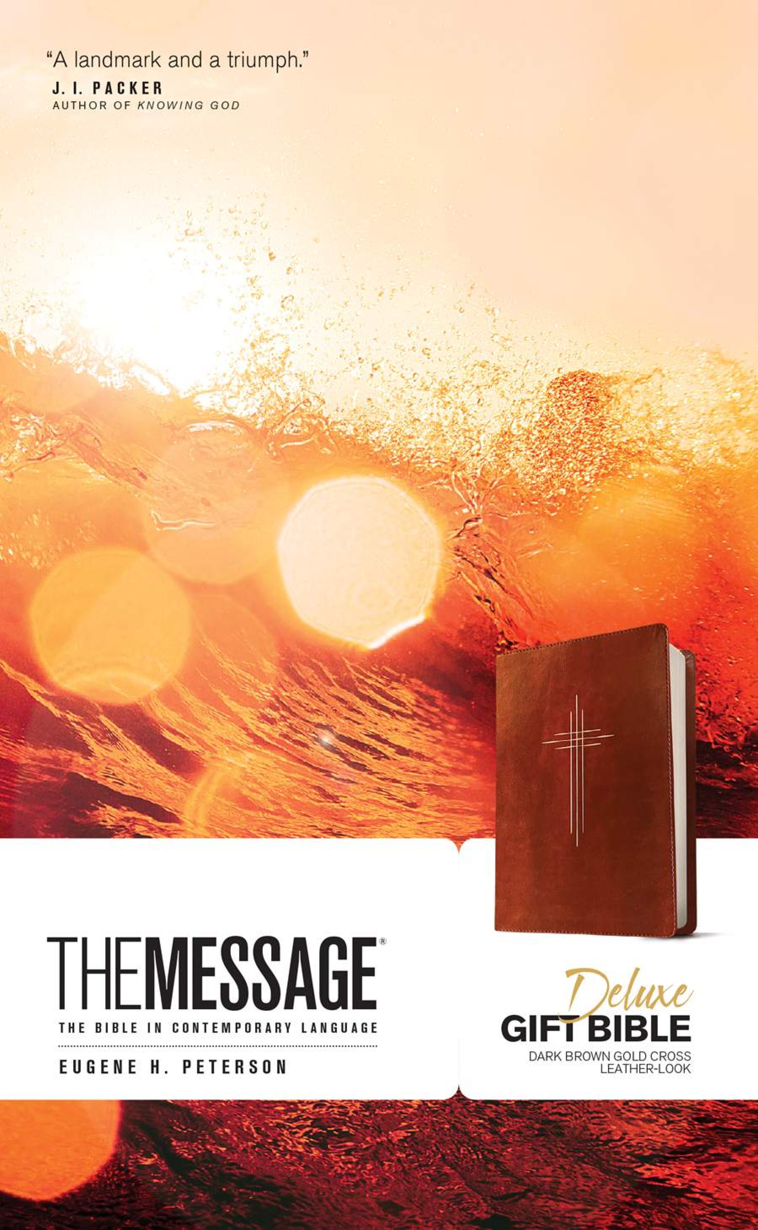 The Message Deluxe Gift Bible (Leather-Look, Dark Brown Gold Cross