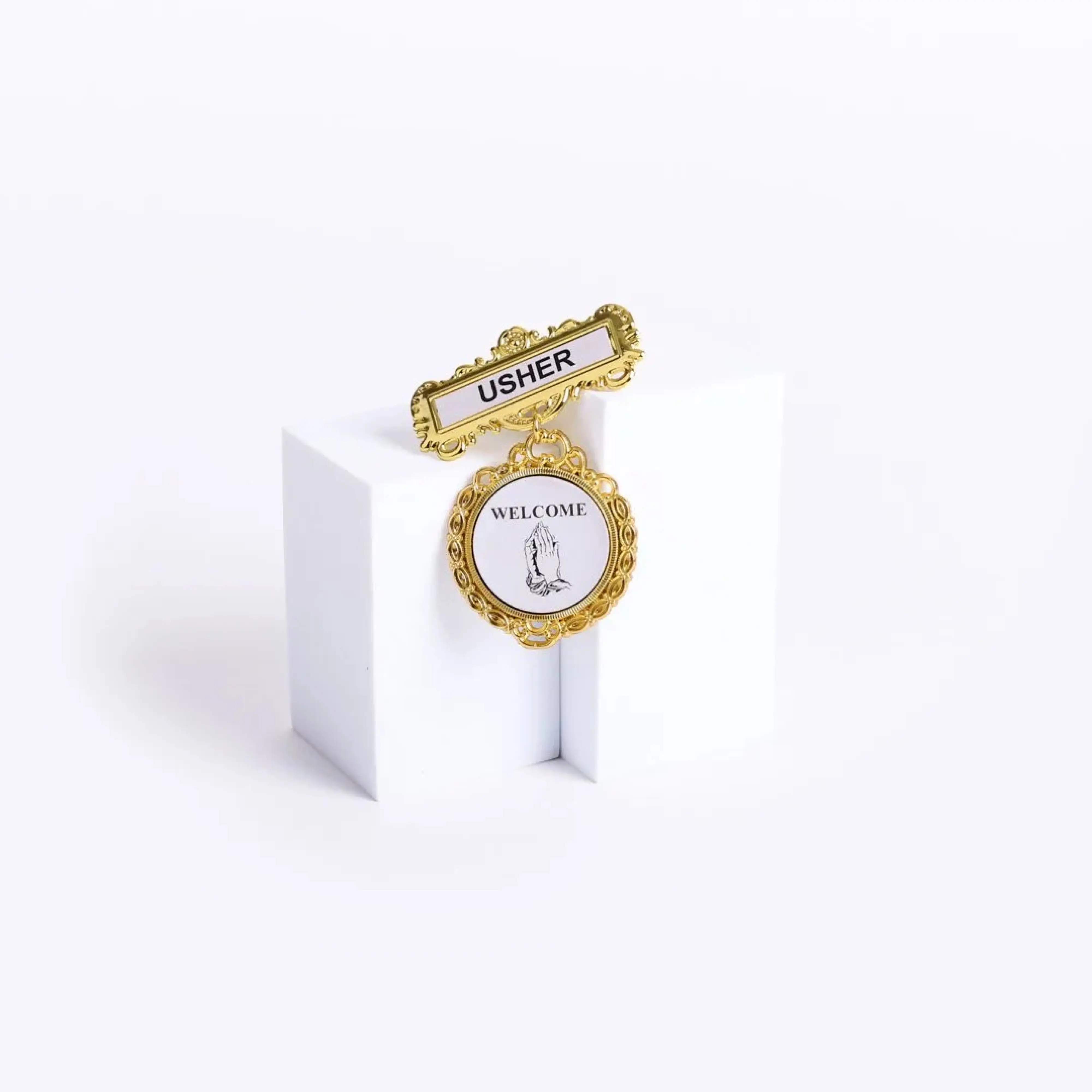 Welcome Pin Badge Fancy Round Usher Praying Hands Welcome Pin: Free Delivery at ...